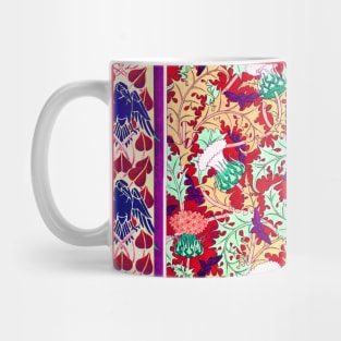RAVENS,CICADAS AND WHITE RED THISTLES WITH GREEN LEAVES Art Nouveau Floral Pattern Mug